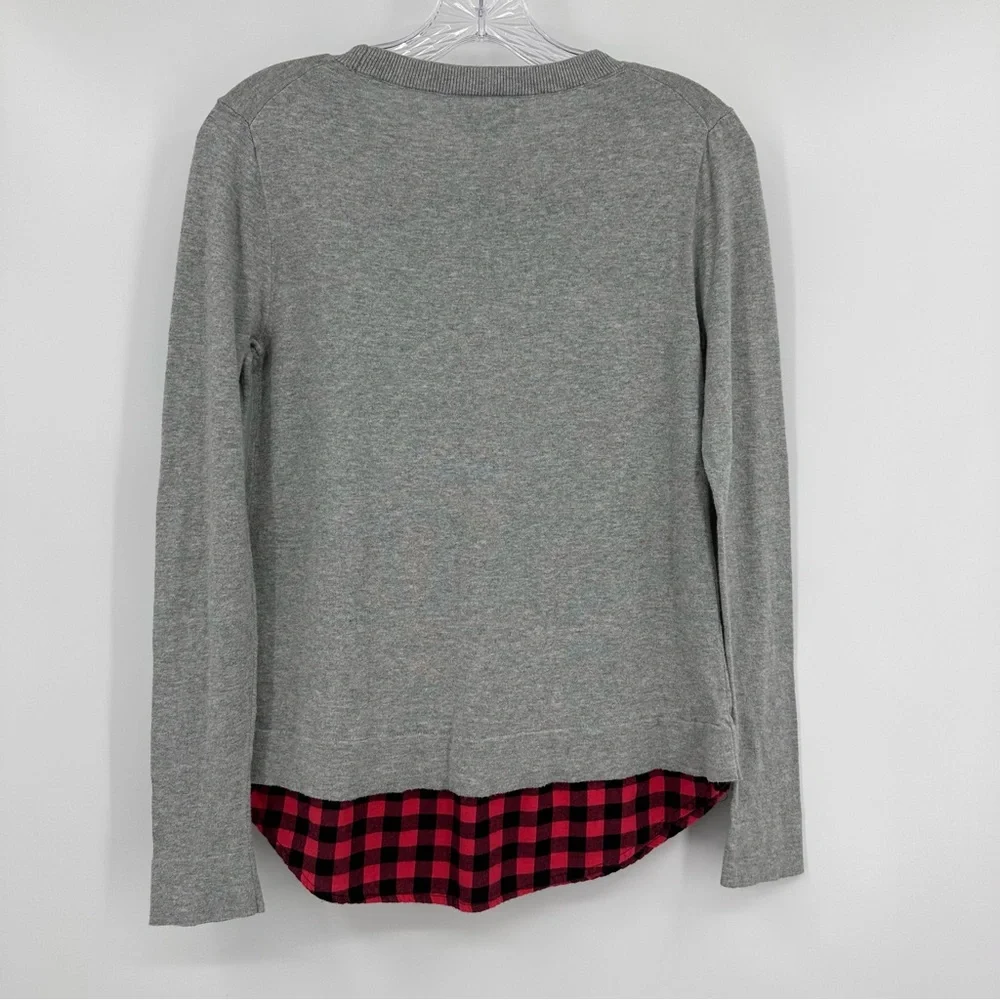 J. Crew Mercantile Long Sleeve Sweater Buffalo Plaid Hem Gray Size XS